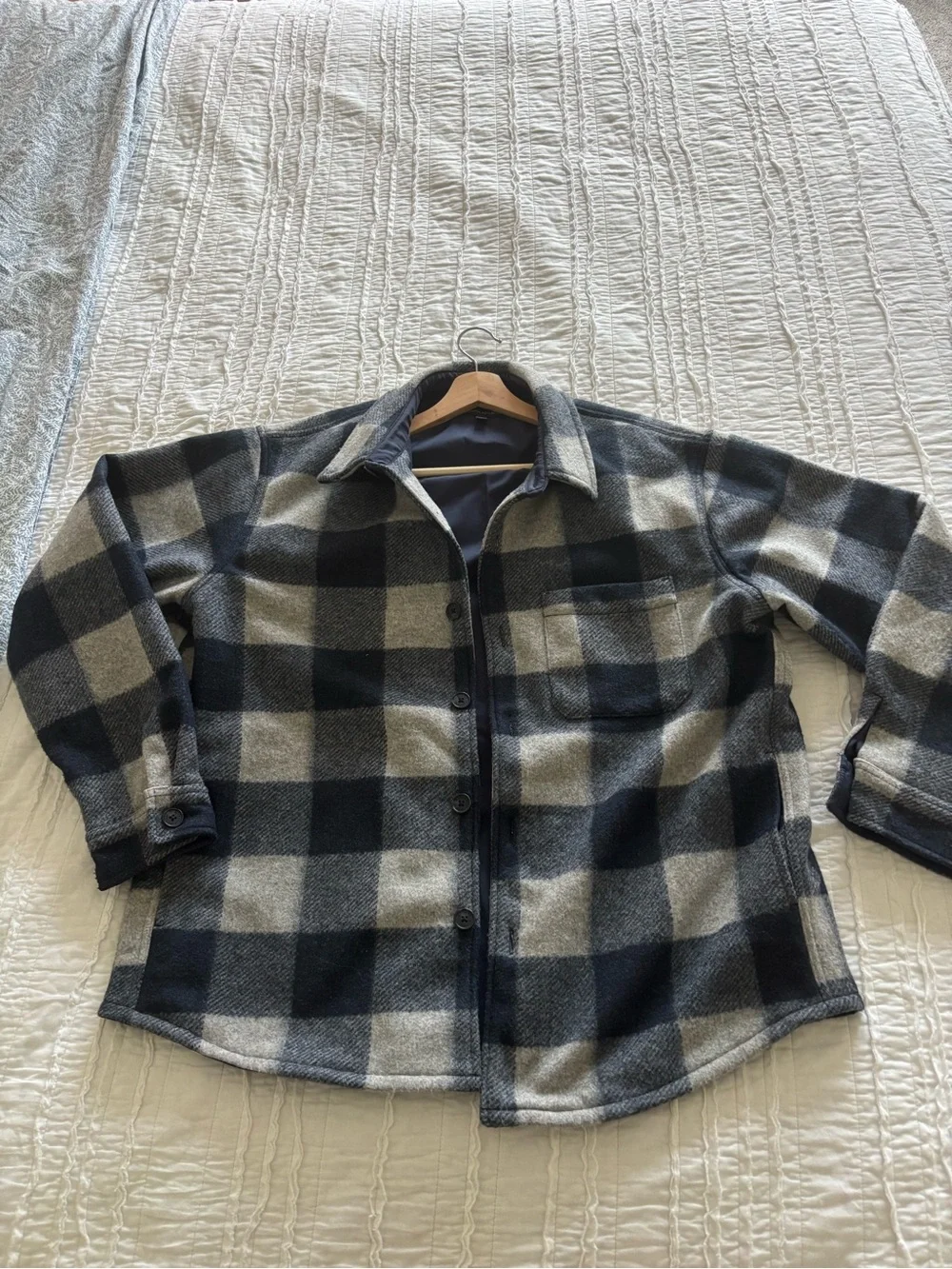 Men's Navy & Gray Plaid Button-Up Jacket